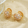 Elegant Brass Clear Cubic Zirconia Flat Round Hoop Earrings GD5823-2-1