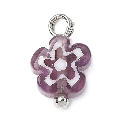 Handmade Millefiori Glass Charms PALLOY-JF04572-02-1