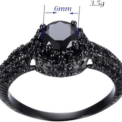 Flat Round Brass Jet Rhinestone Finger Rings FS-WG232E0-05-1