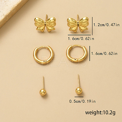3 Pairs Sweet Bowknot Brass Earring Sets LE1434-1