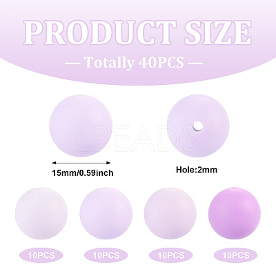 40Pcs 4 Colors Round Silicone Focal Beads SIL-TAD0001-02A-1