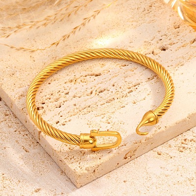 304 Stainless Steel Twist Cable Bangles for Women WG24028-07-1