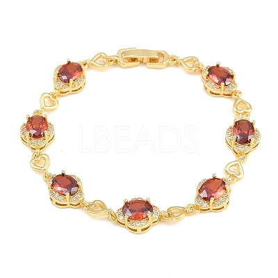 Brass Pave Cubic Zirconia Heart Flower Link Chain Bracelets for Women KK-CBA68DA-13G-01-1
