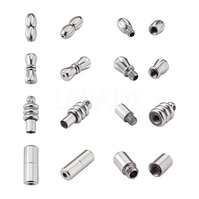 16Sets 4 Style 304 Stainless Steel Screw Clasps STAS-FW0001-08P-1