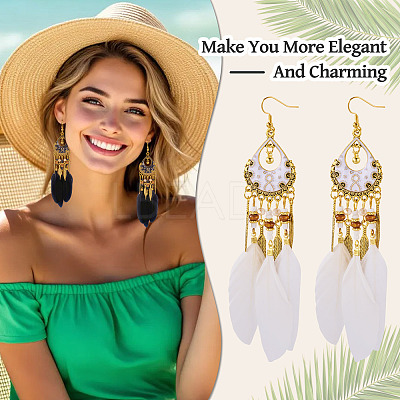 2Pairs 2 Colors Feather Chandelier Earrings EJEW-TA0001-81F-1