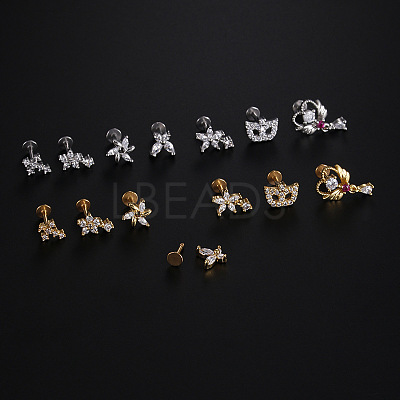 Stainless Steel Micro Pave Clear Cubic Zirconia Internally Threaded Labrets WGBE4CC-01-1