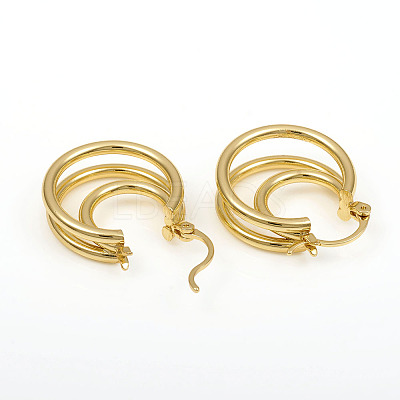 Brass Triple Hoop Earrings EJEW-G282-04G-1