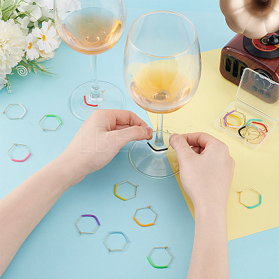 Hexagon 316 Stainless Steel Hoop Wine Glass Charms AJEW-PH01574-1