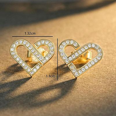 925 Sterling Silver Micro Pave Cubic Zirconia Heart Stud Earrings for Women JM8853-1-1
