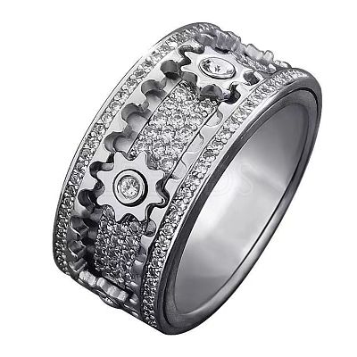 Gear Brass Micro Pave Clear Cubic Zirconia Rotatable Finger Rings FS-WGBD3BF-01-1