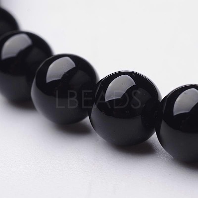 Natural Dyed & Heated Black Agate Round Beaded Stretch Bracelets BJEW-F202-02-1
