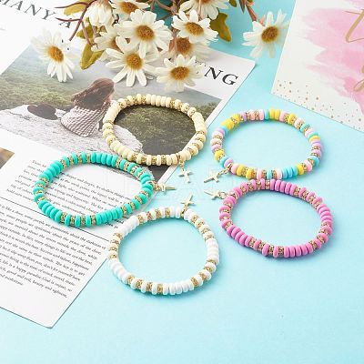 Handmade Polymer Clay Beads Stretch Bracelets BJEW-JB06488-1