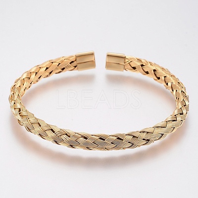 304 Stainless Steel Cuff Bangles Torque Bangles BJEW-H570-27-1