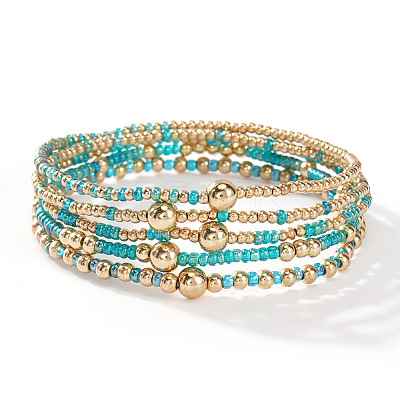 5Pcs Zinc Alloy & Glass Seed Round Beads Stretch Bracelet Set for Women AJ2042-11-1