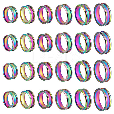 24Pcs 6 Styles 201 Stainless Steel Grooved Finger Ring Settings STAS-ME0003-12MC-1