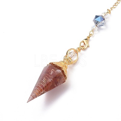 Resin Hexagonal Pointed Dowsing Pendulums(Brass Finding and Gemstone Inside) G-L521-A-1