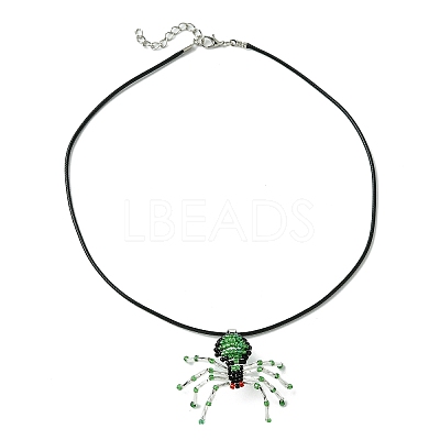 Braided Glass Seed Bead Spider Pendant Necklaces NJEW-MZ00036-03-1