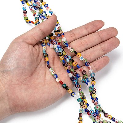 Flat Round Handmade Millefiori Glass Beads LK-R004-55-1