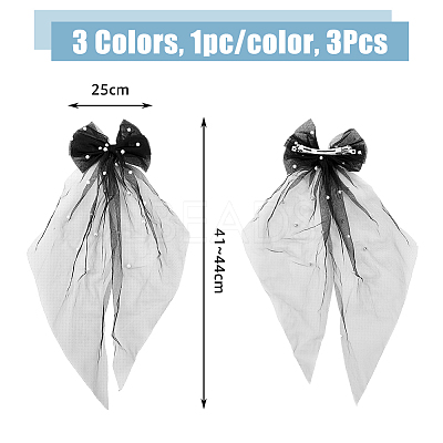 3Pcs 3 Colors Polyester Mesh Big Bowknot Hair Barrettes OHAR-FH0001-14-1