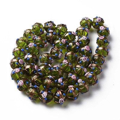 Handmade Gold Sand Lampwork Beads Strands LAMP-T017-05E-1