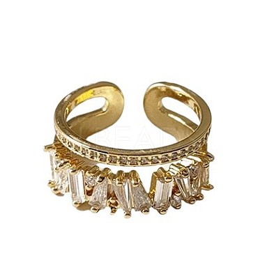 Adjustable Brass Micro Pave Clear Cubic Zirconia Cuff Rings for Women FS-WG2E2D8-01-1