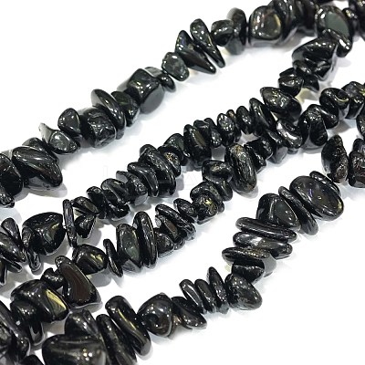 Natural Black Tourmaline Chip Bead Strands G-L444-08-1