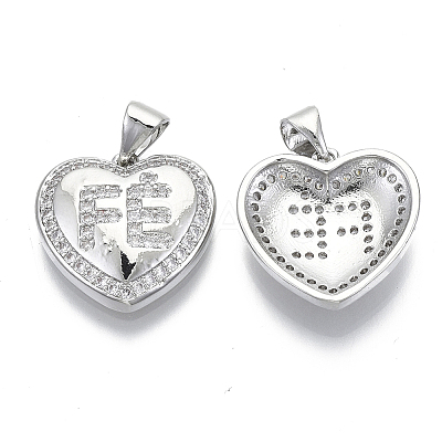 Brass Micro Pave Clear Cubic Zirconia Pendants ZIRC-N039-040B-NF-1