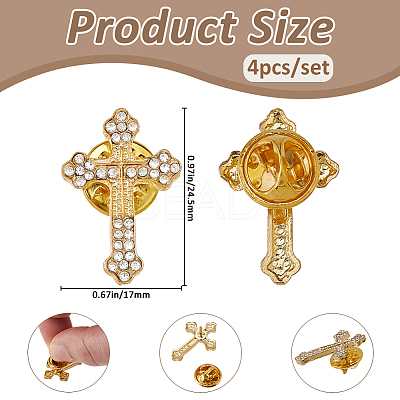 4Pcs Floral Cross Zinc Alloy Rhinestone Lapel Pin Backs for Backpack Clothes JEWB-FH0002-32G-1