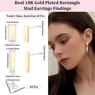 40Pcs 2 Styles Brass Stud Earrings Findings EJEW-BBC0002-30-1