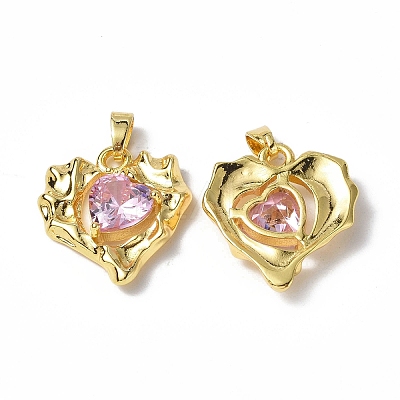 Brass Micro Pave Cubic Zirconia Pendants KK-P223-51G-01-1