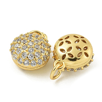 Rack Plating Brass Micro Pave Clear Cubic Zirconia Charms KK-Z067-23G-01-1