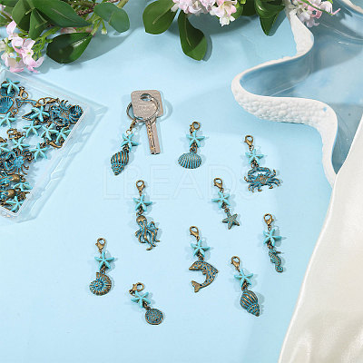 27Pcs 9 Styles Ocean Theme Alloy Pendant Decorations HJEW-CA00098-1