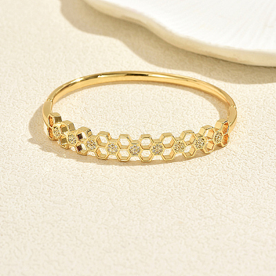 Brass Micro Pave Clear Cubic Zirconia Hinged Cuff Bangles for Women VP3297-1-1