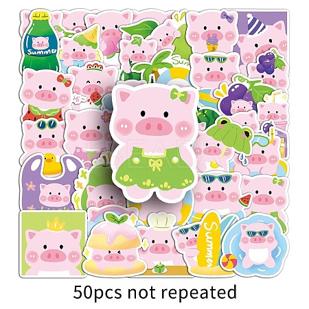 50Pcs Pig PET Waterproof Stickers PW-WG4848F-01-1