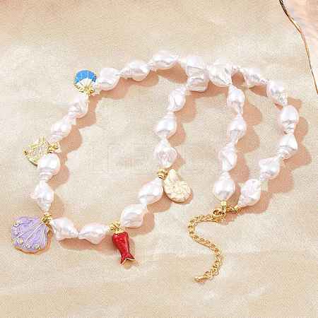 Ocean Brass Pave Cubic Zirconia and Enamel Sea Animals Pendant Necklaces KK-CBA4547-03B-G-1