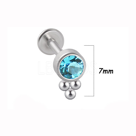 316L Surgical Stainless Steel & G23 Titanium & Aquamarine Rhinestone Flat Round Cartilage Earrings WGA7630-13-1