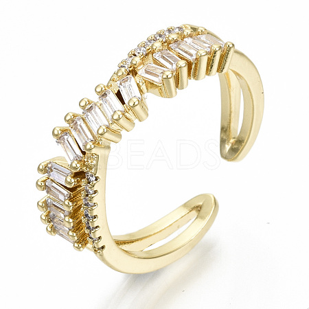 Brass Micro Pave Clear Cubic Zirconia Cuff Rings RJEW-S045-041G-NR-1