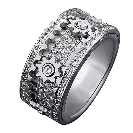 Gear Brass Micro Pave Clear Cubic Zirconia Rotatable Finger Rings FS-WGBD3BF-01-1