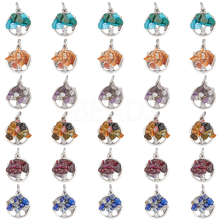 HOBBIESAY 10 Sets 6 Styles Natural & Synthetic Mixed Stone Chip Pendants G-HY0001-35-1