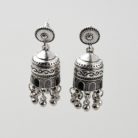 Alloy Bell Dangle Stud Earrings with Enamel EJEW-WH0018-45-1