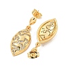Leaf Brass Pave Clear Cubic Zirconia Dangle Stud Earrings EJEW-M258-37G-2
