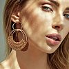 4Pairs Flat Round Alloy Raffia Dangle Stud Earrings FS-WG1ECDE-01-4