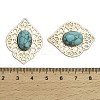 Brass Pave Dyed Synthetic Turquoise Rhombus Filigree Joiners KK-Z088-04G-01-3