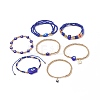 7Pcs 7 Style Evil Eye Lampwork & Glass Seed & Brass Beaded Stretch Bracelets Set for Women BJEW-JB09249-03-4