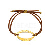 Adjustable 304 Stainless Steel Textured Oval Link Faux Suede Slider Bracelets WGFF7EF-03-2