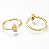 Adjustable Brass Micro Pave Clear Cubic Zirconia Half Flat Round Cuff Rings ZIRC-I049-43G-3