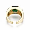 Green Cubic Zirconia Rectangle Chunky Open Cuff Ring for Women RJEW-N035-095-2