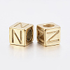 304 Stainless Steel Large Hole Letter European Beads X-STAS-H428-01G-N-2