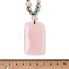 Natural Rose Quartz Rectangle Pendant Glass Beaded Long Necklaces GG-CBAE048-02B-5