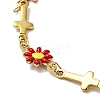 Enamel Flower & Cross Link Chain Bracelet BJEW-C023-01G-03-2